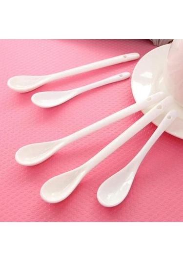 Skycity 5'li Seramik Kahve Kaşığı Seti - Dayanıklı, Yıkama Makinesine Uygun, Ev/restoran İçin Mutfak Gereci Beyaz