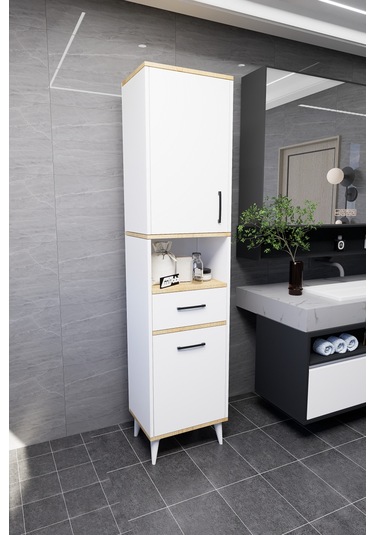 Lula Çok Amaçlı Dolap Banyo Dolabı Kirli Çamaşır Sepeti Dolabı Beyaz Beyaz