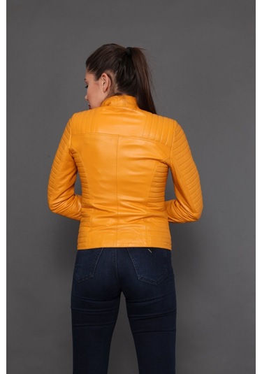 Hakiki Deri Sarı Kadın Ceket Sarı