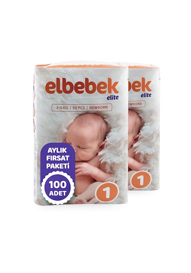 Elbebek Elite Yenidoğan Bebek Bezi 1 Numara Fırsat Paketi 100 Adet 2'li