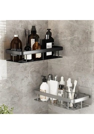 Banyo Raf Depolama Rafı Hiçbir Matkap Duvara Monte Şampuan Siyah