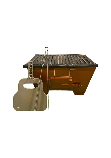 25x40 Katlanır Mangal Yağ Kanallı Izgara Mat Siyah