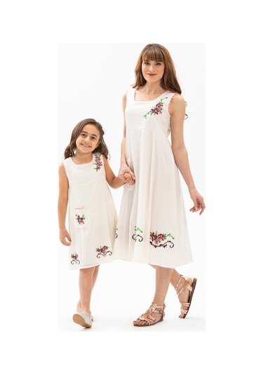 Burçak Şile Bezi Kız Çocuk Elbise Krem Krm