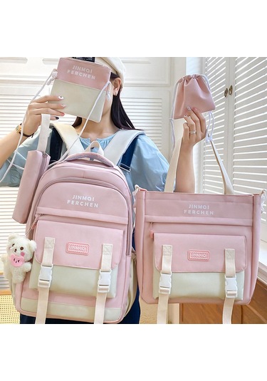 Suntek Okul Çantaları Set Tuval Sırt Çantası Kalem Çanta Pembe