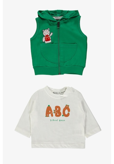 School Bear Cepli Erkek Bebek 2iplik Yelekli Takım Mnk14140 Yeşil