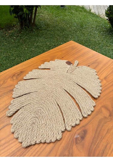 El Yapımı Jüt İp Yaprak Model Amerikan Servis- Supla Doğal, Leke Tutmaz Ve Rustik Sofra Aksesuarı Natural