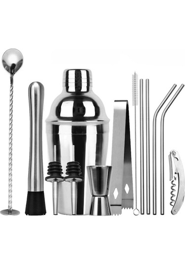Ankatek Vkemall 13 Parça 304 Paslanmaz Çelik Kokteyl Shaker Seti - İçki Yapım Kit Hediyelik