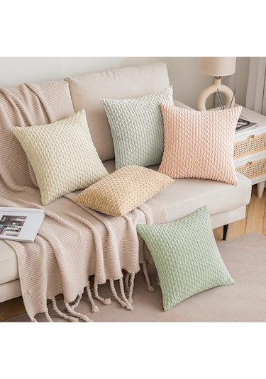 Xindoker Ev Dekorasyonu Yumuşak Plüsh Yastık Kılıfı 2 Adet, 18x18 İnç, Bej, İç Dolgu Yok - Ev/oda/hotel İçin Diğer