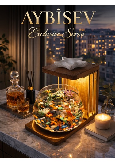 Işıklı Beta Akvaryum Exclusive Cam Fanus Işıklı, Modern Ve Lüks Masa Üstü Aksesuar