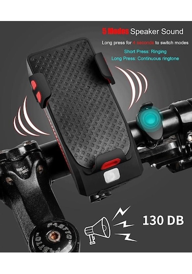 Forte GT Bisiklet Işık çok fonksiyonlu 4 IN 1  400 lümen bisiklet kornası telefon tutucu Power bankası Ön ışık Xbyc 6139 Kırmızı