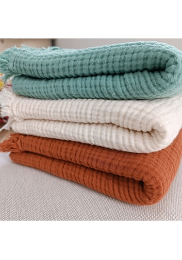 %100 Pamuklu 4 Kat Müslin Bebek Battaniyesi 90x120 Cm - Kiremit Mevsimlik Bebek Örtüsü - Oscar Ekru