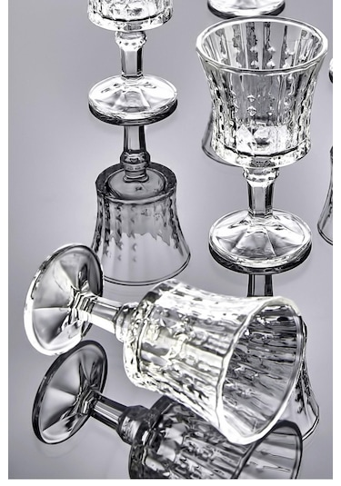 Modern Çizgili Desenli 6 Lı Ayaklı Cam Kahve Yanı Su Bardak Seti Takımı Şeffaf