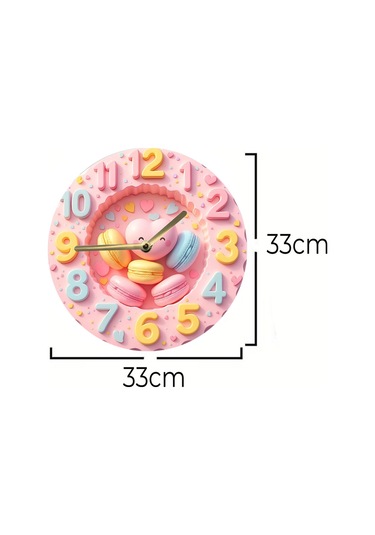 Pembe Kalpli Makaron Temalı Mdf Duvar Saati 3d Görünümlü, 2d Hd Baskı, Sessiz Mekanizmalı, Sdw233 Renkli