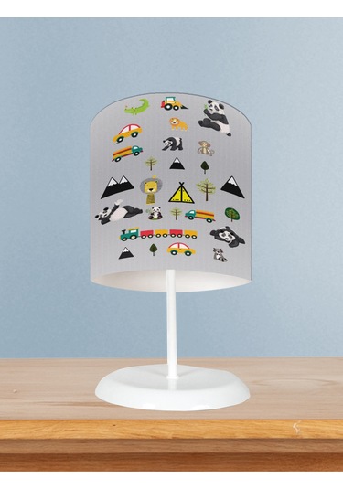 Mekta Home Bebek Ve Çocuk Odası Arabalı Yollu Panda Desenli Abajur