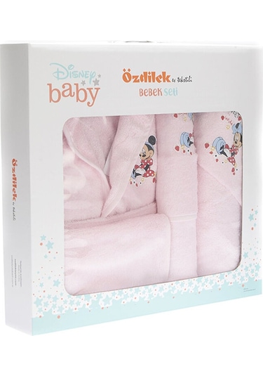 Özdilek Minnie Mouse Nakışlı Bambu Bebek Bornoz Seti Pembe 5502 Pembe