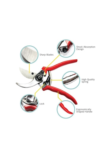 Symbee Sk-5 Çelik Bıçaklı Bahçe Budama Makası, 20mm Kesme Çapı, Ergonomik Anti-skayma Tutamak, Şok Emici Yaylı Tasarım