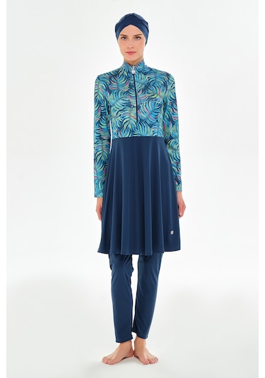 Yarım Fermuarlı Likralı Tam Kapalı Tesettür Mayo 3115 Açık Lacivert Açık Lacivert