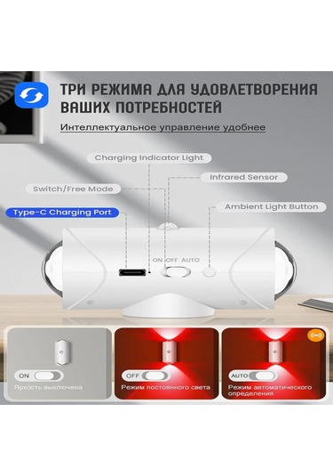 Hombey Rgb Hareket Sensörlü Akıllı Gece Lambası, Otomatik Açma/kapama, Renk Degrade Efekti, Type-c Şarj, Beyaz Beyaz