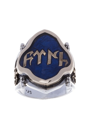 925 Ayar Gümüş Mineli Türk Yazılı Yüzük