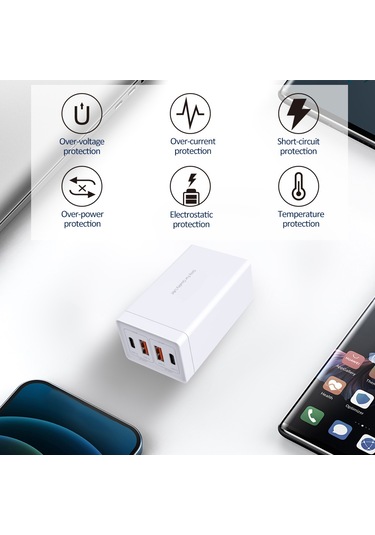 Symbee 65w Gallium Nitride Pd Şarj Aleti Beyaz Avrupa Standartı 4 Usb Port 2xtype-c + 2xusb-a Çoklu Cihaz Şarj Edici Siyah