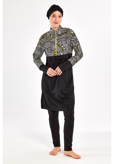 Spor Likra Tam Kapalı Tesettür Mayo Jules 1407 Siyah Siyah