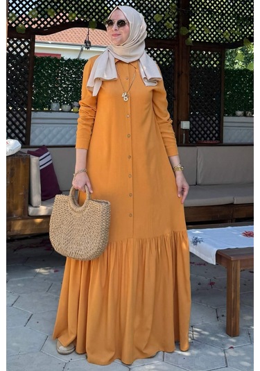 Süreyya Gömlek Elbise Hardal Sarısı Normal