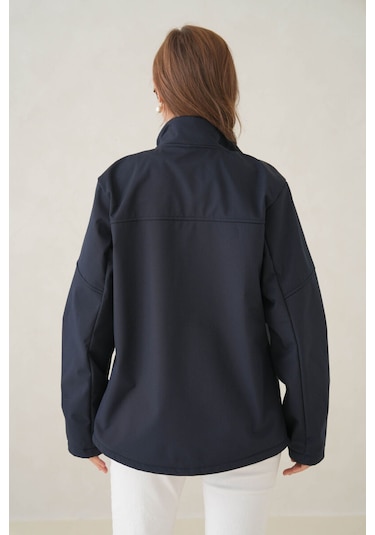 Su Ve Rüzgar Geçirmez İçi Polarlı Kadın Softjel Mont Lacivert