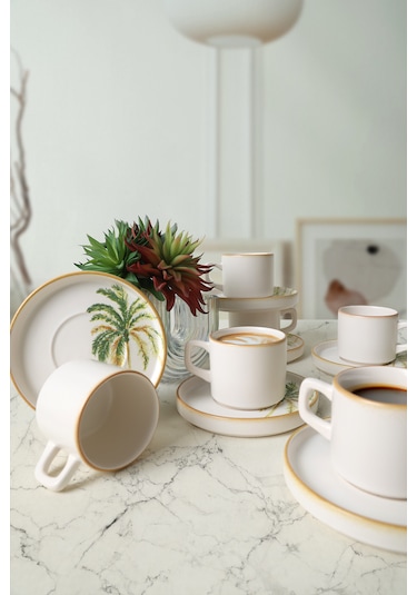 Keramika Bronze Palmiye Stackable Çay Takımı 12 Parça 6 Kişilik Çok Renkli