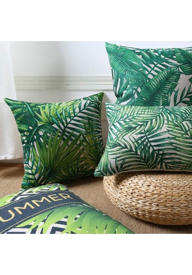 Sones Tropikal Bitkiler Yastık Kılıfı Polyester Dekoratif Yastık Kılıfları Yeşil Yapraklar Yastık Kılıfı Kare 45cm X45cm 27