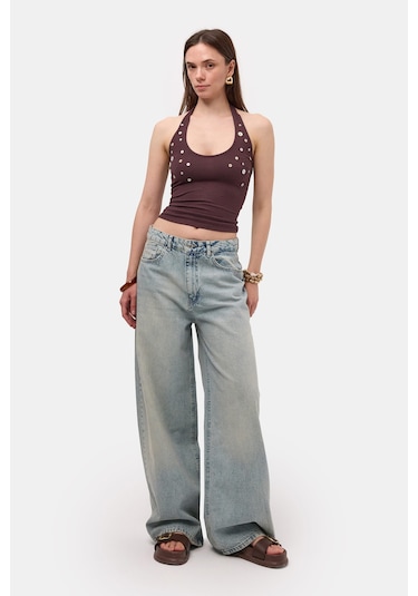Itsbasic Kadın Kot Renk 4s6-32 Süper Baggy Fit %100 Koton Denim Jean Mavi