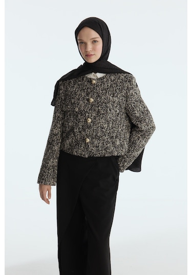 Mirsoy Scarf İpeksi Jakar Şal Sarmaşık Desen Siyah