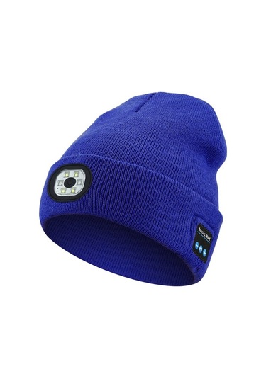 Açık Çok Fonksiyonlu 2'si 1 Arada Led Aydınlatma Örgü Sökülebilir Bluetooth Şapka 3544 Mavi