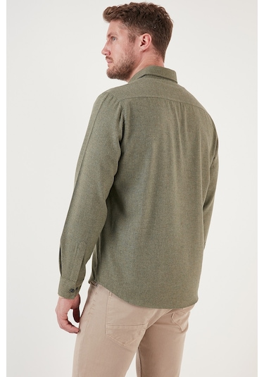 Buratti Pamuklu Regular Fit Düğmeli Yaka Kışlık Erkek Gömlek Cf24W127079 Haki