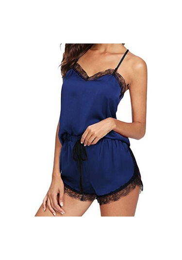 Mavi Kadın Kolsuz Askı Gecelikler Pijama Pijama Takımı Kadın İç Giyim Zh Mavi