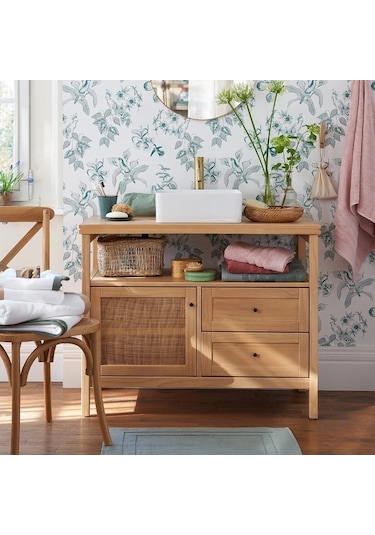 Altea Rattan Detaylı Mini Masif Ahşap Büfe Ceviz