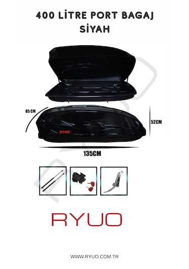 Ryuo Araç Üstü Tabut Port Bagaj 400 Litre Siyah