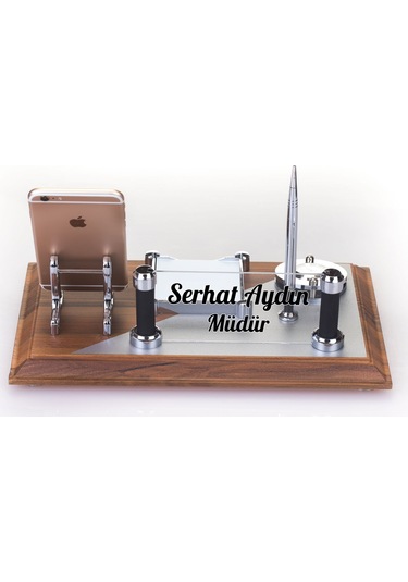 Pisa Masif Kaplama Ahşap Masaüstü İsimlik Ofis Masa İsimliği Seti