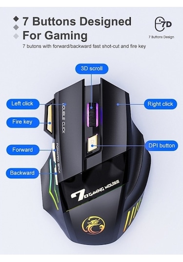 Tongxida Gw-x7 Rgb Wireless Gaming Mouse, Kullanıcı Dostu Optik Farklılık GW-X7
