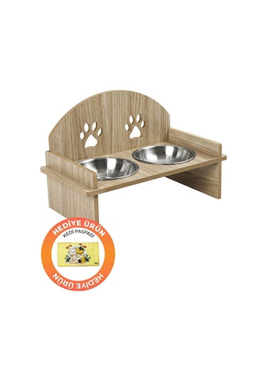 Ahşap Kedi Köpek Mama Su Kabı Standı, Metal Suluk, Kedi Köpek Halısı