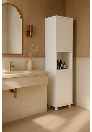 Mina Sepetli Çok Amaçlı Dolap Banyo Dolabı Kiler Dolap Çamaşır Sepetli / Beyaz Beyaz