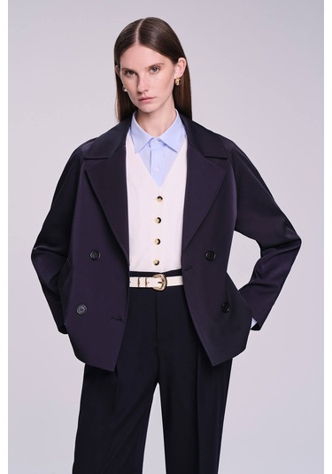 Saykı Woman Lacivert Slim Fit Düz Mono Yaka Pamuklu Trençkot Kahverengi