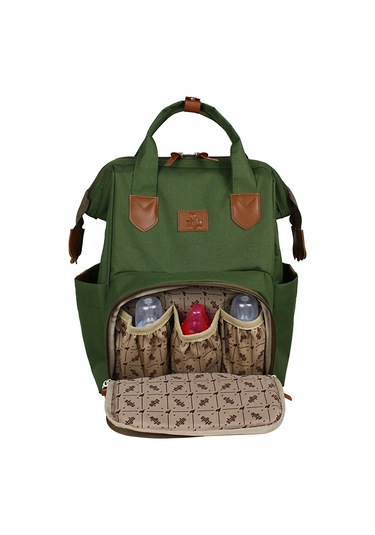 Stylo Monaco Baby Bag Baskılı Anne Bebek Bakım ve Sırt Çantası Haki