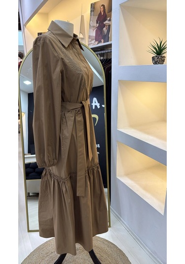 Nuss 2040 Desenli Elbise- Camel
