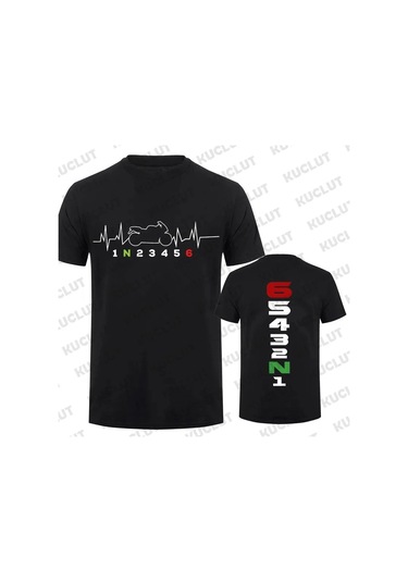 Kucluterkek Motosiklet Baskılı T-shirt 1n23456 - Yaz Moda Günlük Tişörtaltın Altın