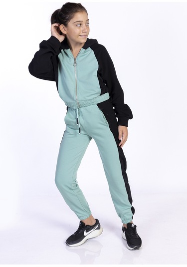 Toontoy Kız Çocuk Blok Renkli Eşofman Takımı Yeşil