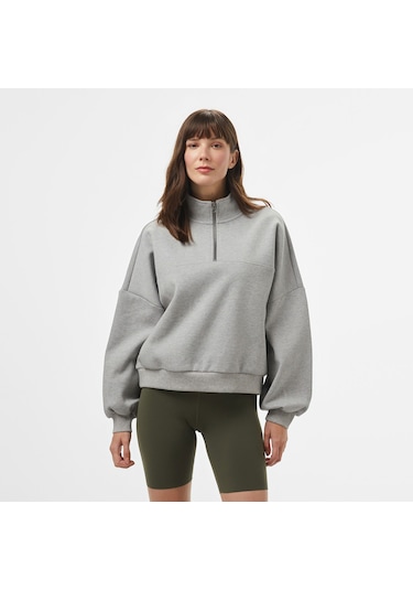 Vans Loose Mock Neck Kadın Gri Sweatshirt Cement Heather