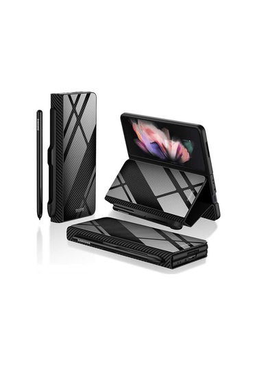 Samsung Uyumlu Galaxy Z Fold 3 Kılıf Zore Kalemlik Droga Kapak Siyah