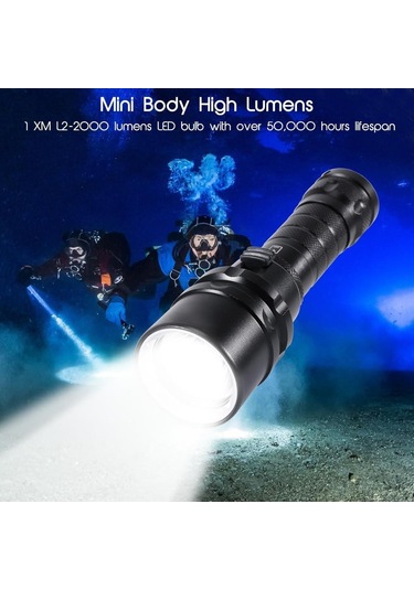 Valkyrie Şarjlı Profesyonel Su Altı Dalış Feneri Yüksek Aydınlatma Su Geçirmez Aluminyum Kasa 2000mah Kutulu