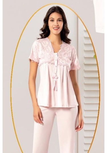 Xses 4300 Kadın Hamile Lohusa Sabahlıklı Pijama Takım-pudra