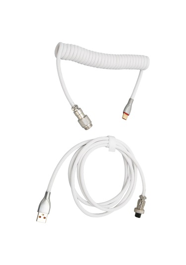 Springsun Mekanik Klavye İçin Çift Kılıflı Usb-c To Usb-a Kablosu, Hızlı Şarj Ve Geniş Uyumlu, Gömülü Metal Pilota Ve Kilitleme Yüzüğü - Beyaz